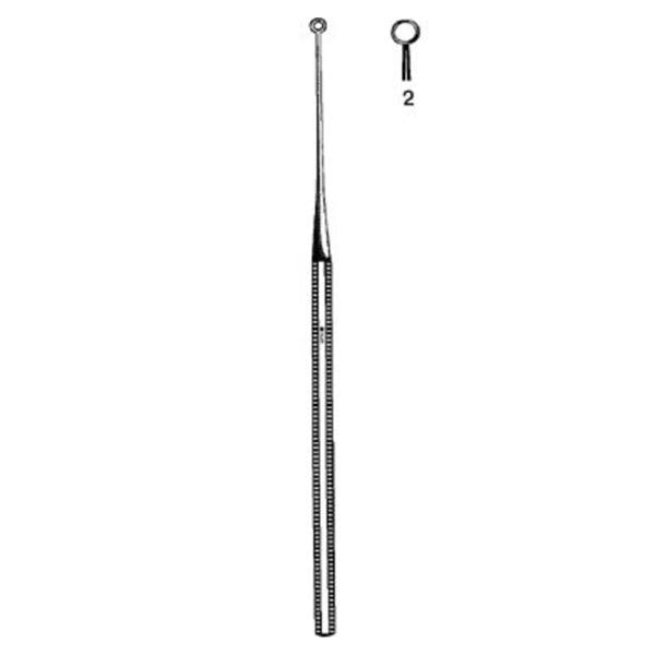 Curette Ear Buck #2 Sharp Round Tip Straight Stainless Steel Reusable Ea